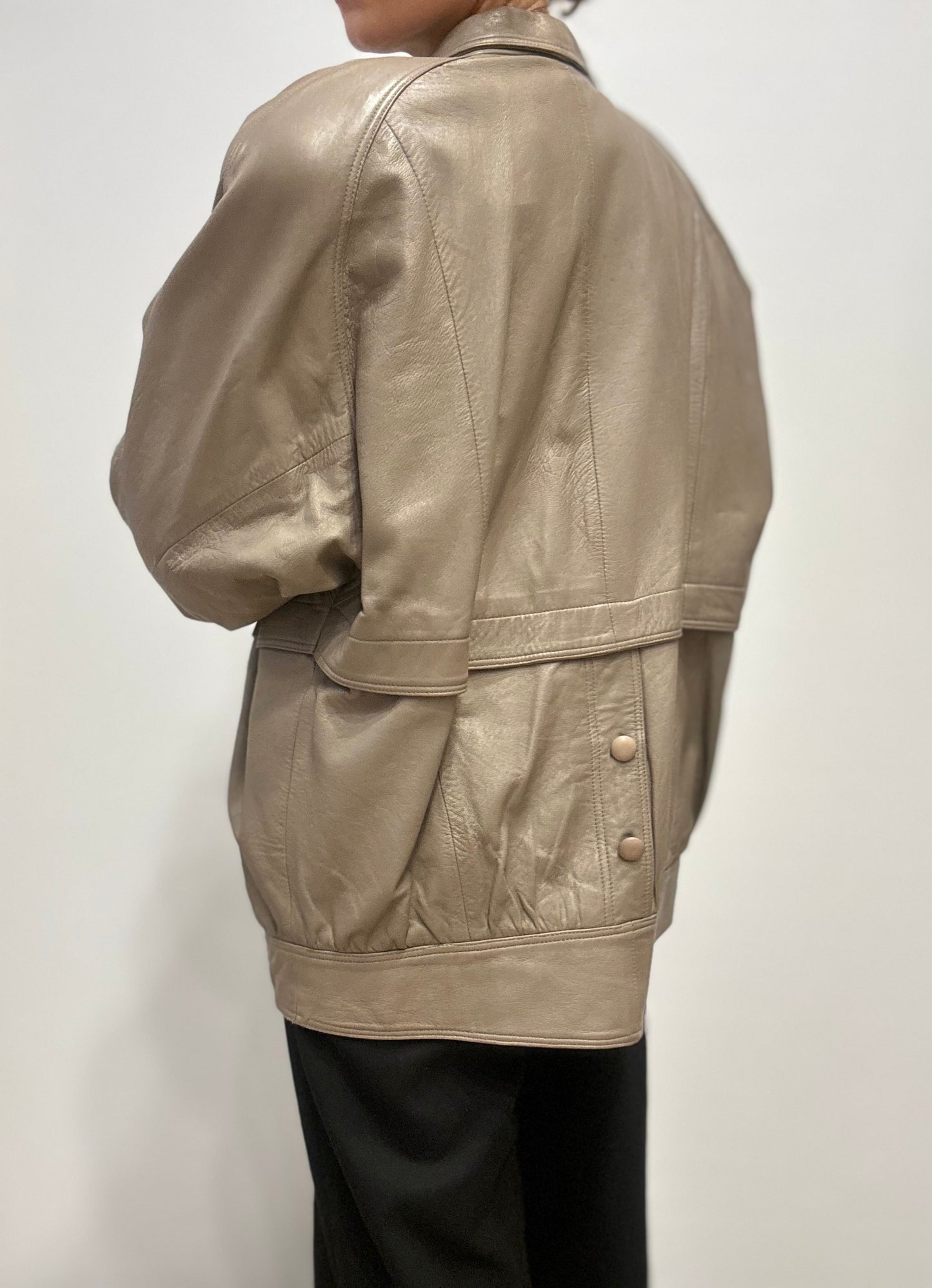 Vintage taupegrijze leren blazer