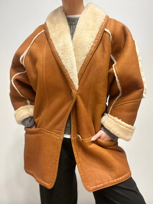 Vintage Shearling Jas in Cognacbruin