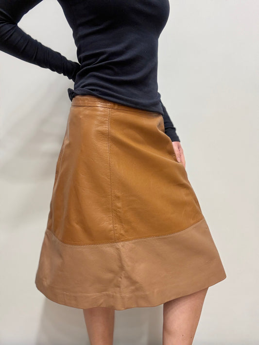Bruine leren A-lijn midi-rok