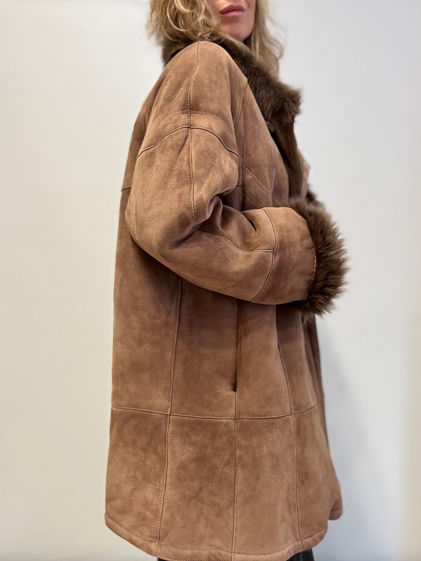 Vintage Shearling Coat in Mocha Brown