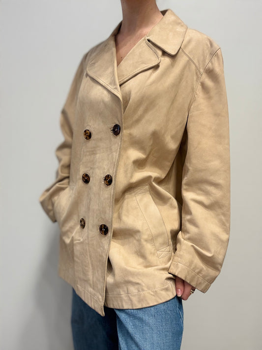 Gerani Beige leren blazer met dubbele knoopsluiting