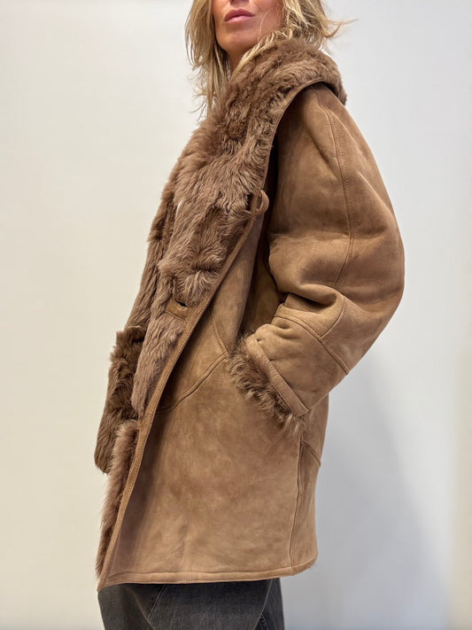 Shearling Coat Taupe Brown