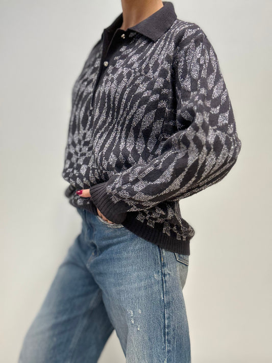 Italiaanse Vintage Polo Trui met Grafisch Motief en Glansdraad