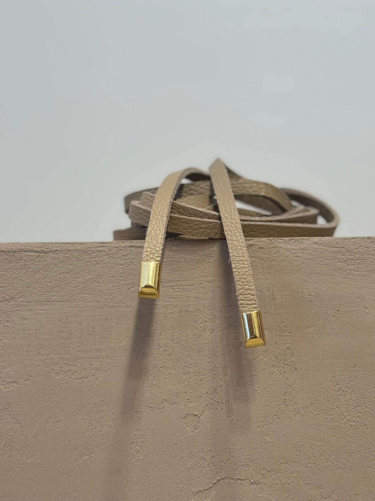 Beige Leather Wrap Belt with Rope Tie