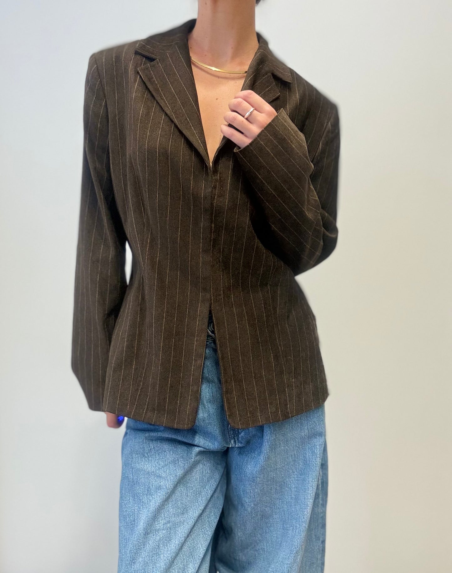Vintage Pinstripe Blazer in Deep Brown