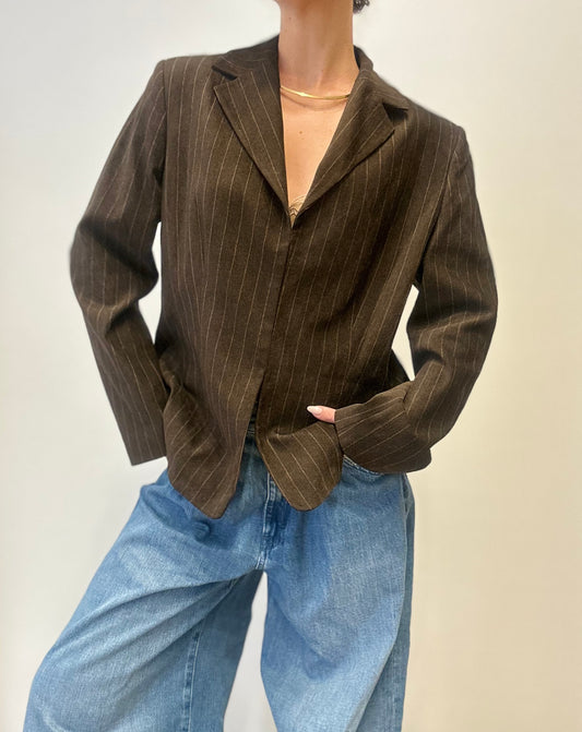 Vintage Pinstripe Blazer in Deep Brown