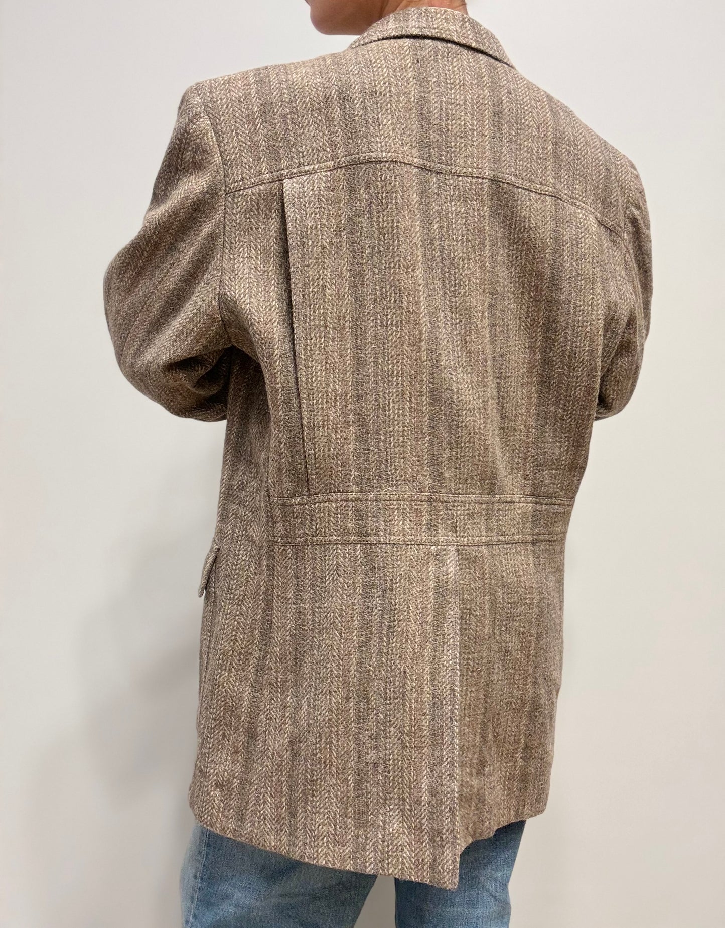 Vintage Wolblend Blazer met Visgraatpatroon