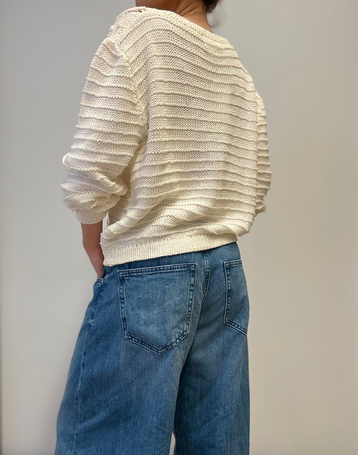 Vintage Italiaans Handgebreid Katoenen Vest met Geborduurde Bloemen