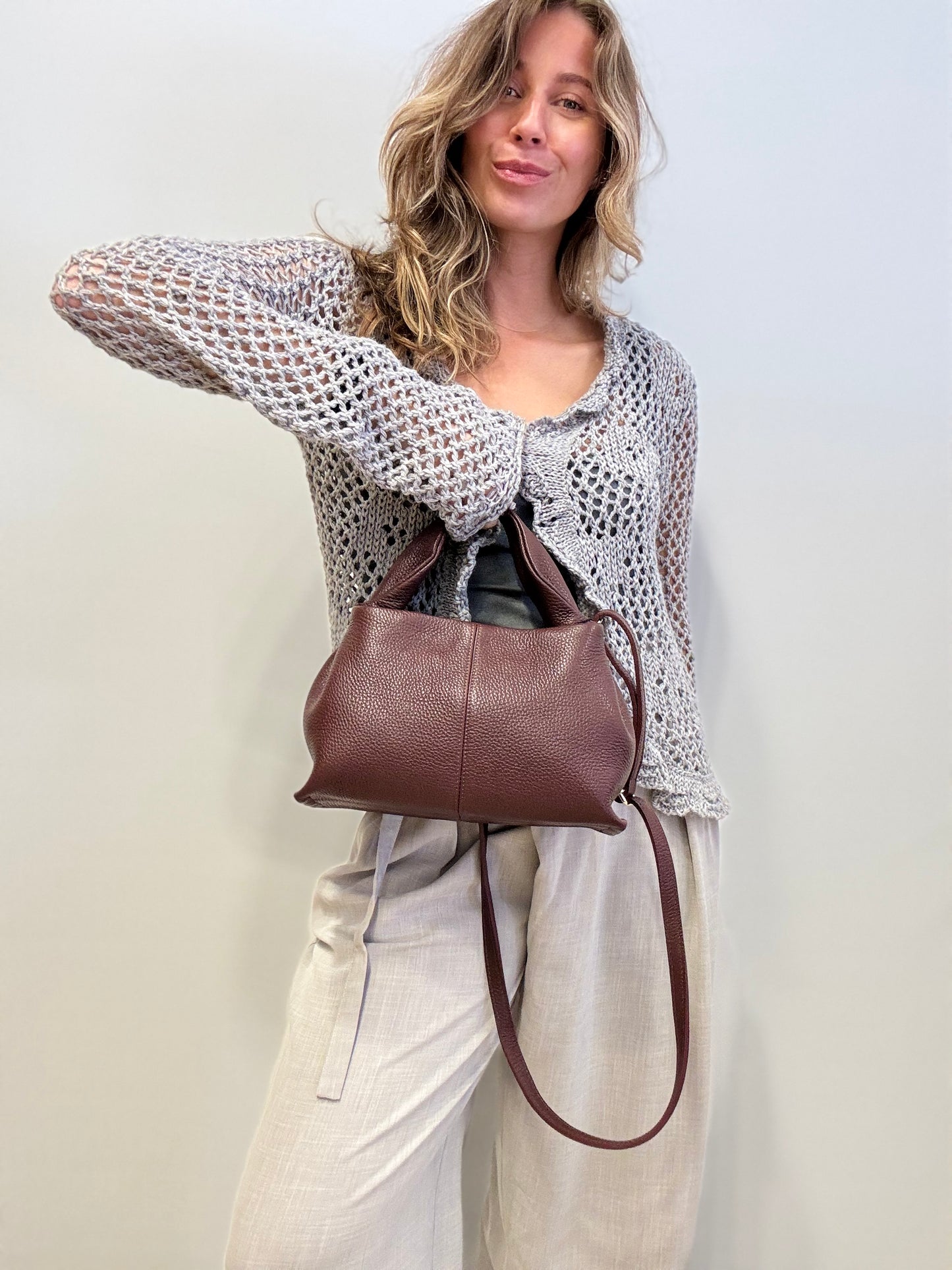 Yenvi classic grain burgundy leather bag