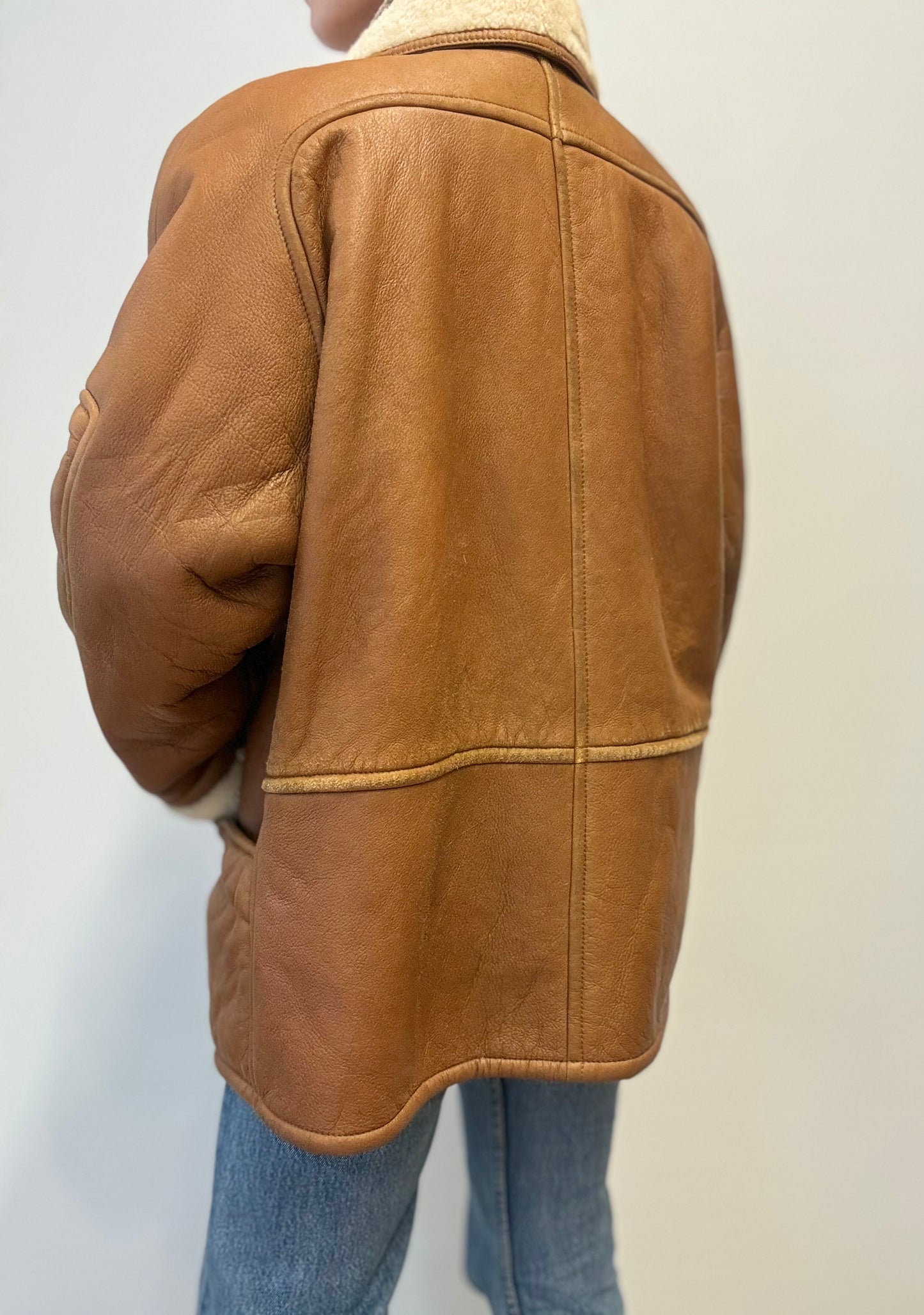 Vintage Shearling Lammy Coat in Camel Brown