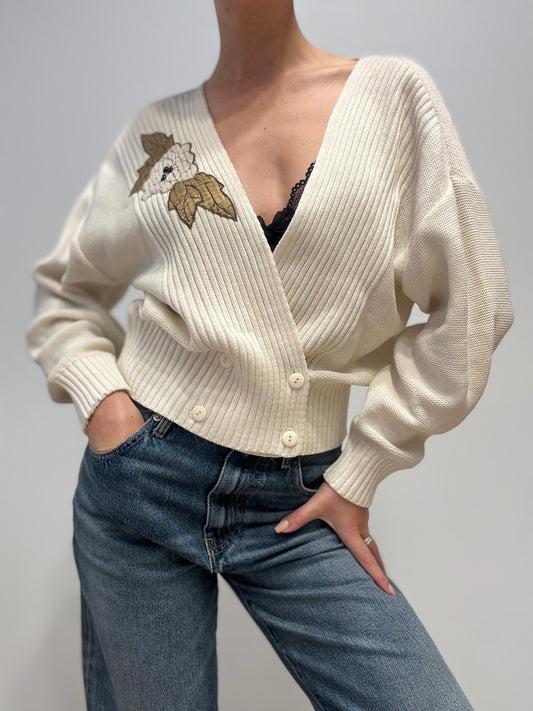 Vintage Embroidered Cardigan in Ivory