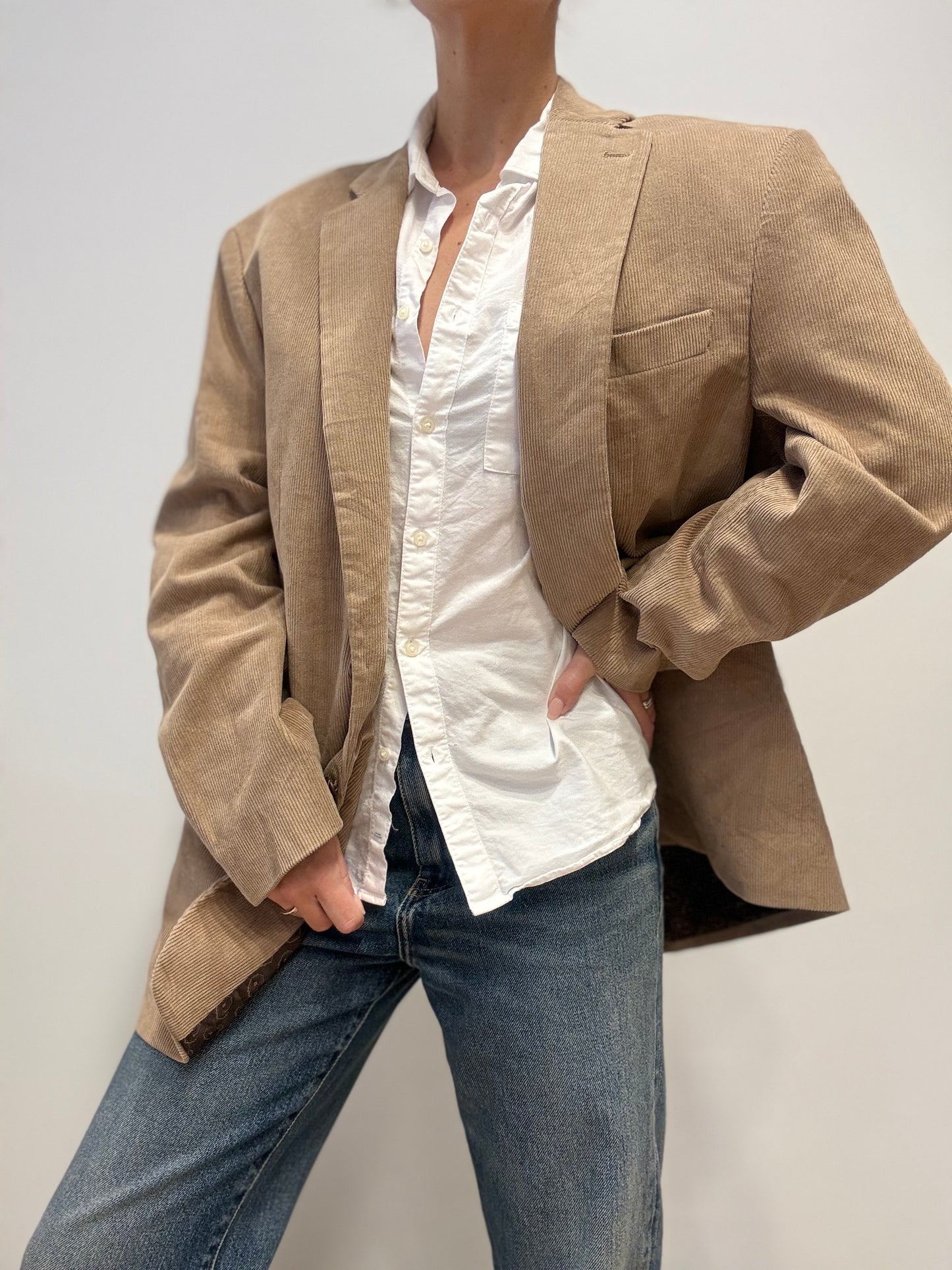 Vintage Ribfluwelen Blazer in Camel