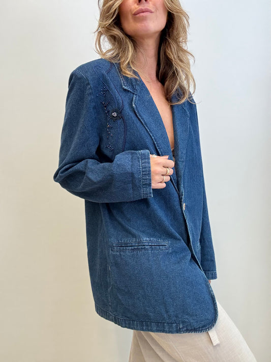 Embroidered Denim Blazer