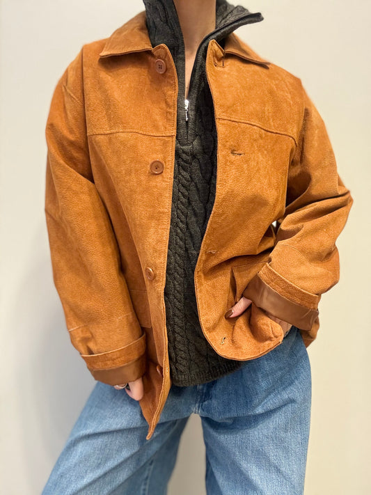 Vintage Suède Look Jas in Cognacbruin