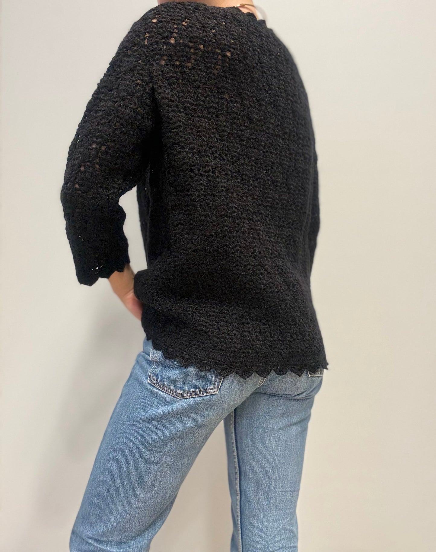 Vintage Handgehaakt Zwart Vest