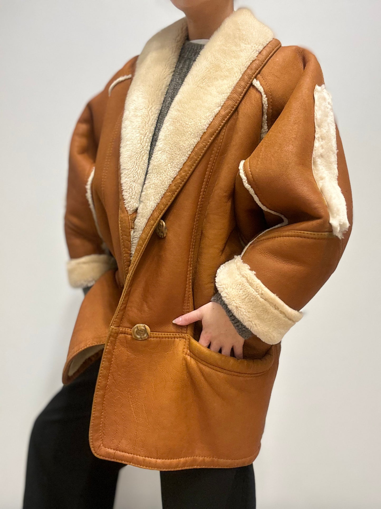 Vintage Shearling Jas in Cognacbruin