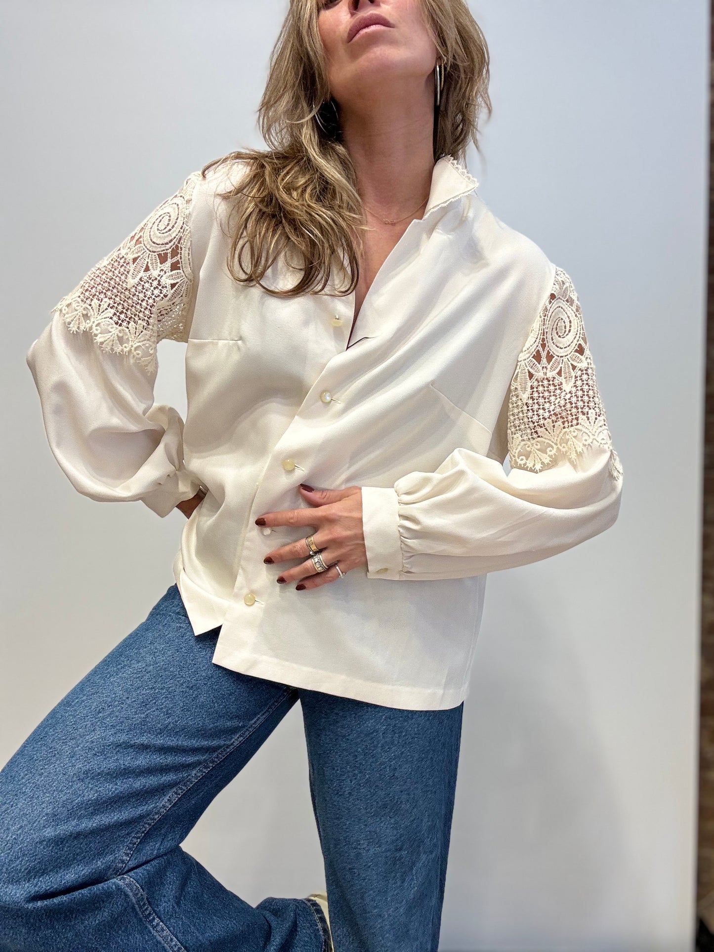 Cream Blouse with Lace Details
