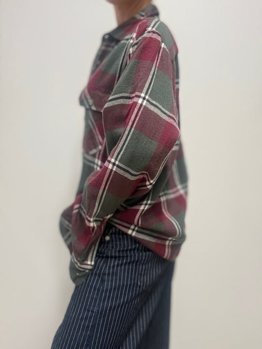Oversized geruite flanellen blouse – bordeaux & groen