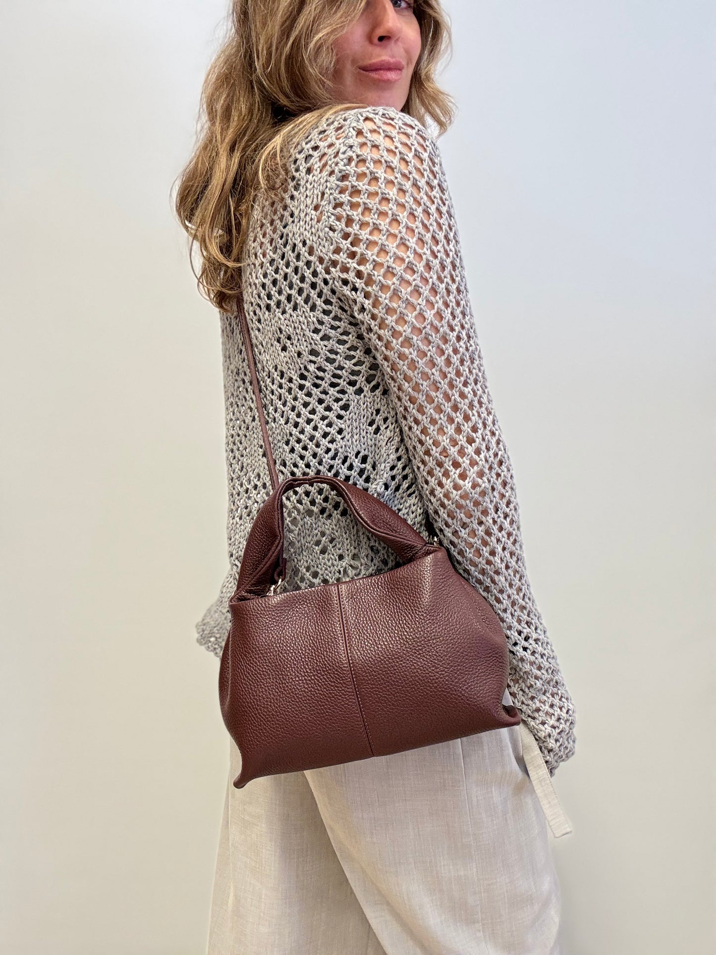 Yenvi classic grain burgundy leather bag