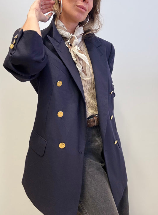 Vintage Burberry Blazer – Navy Wool with Gold Buttons