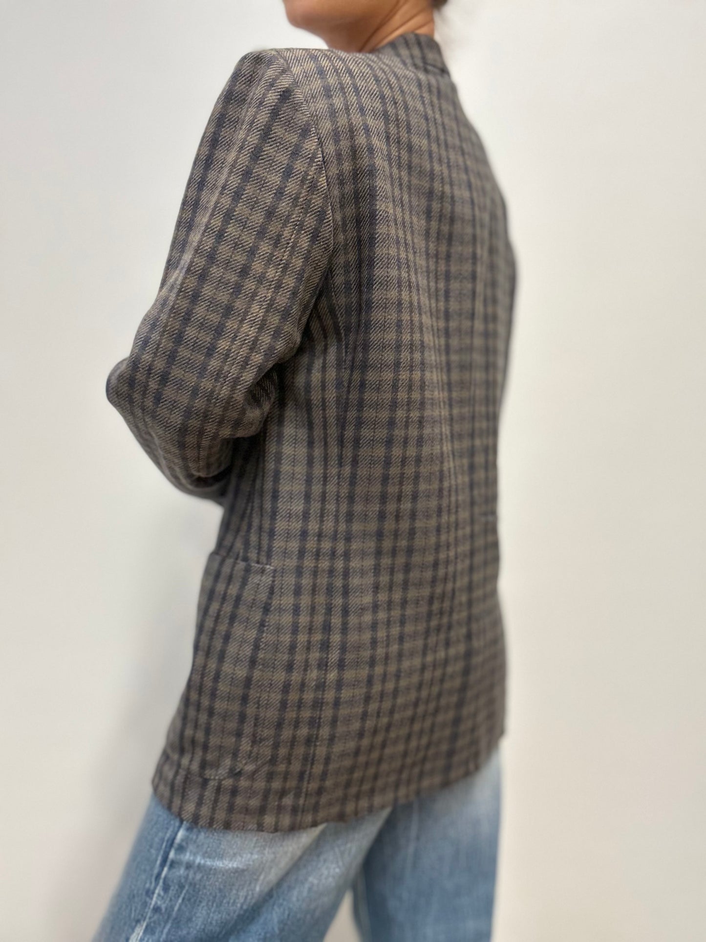 Vintage Burberry Blazer in Grijsblauw Ruitpatroon