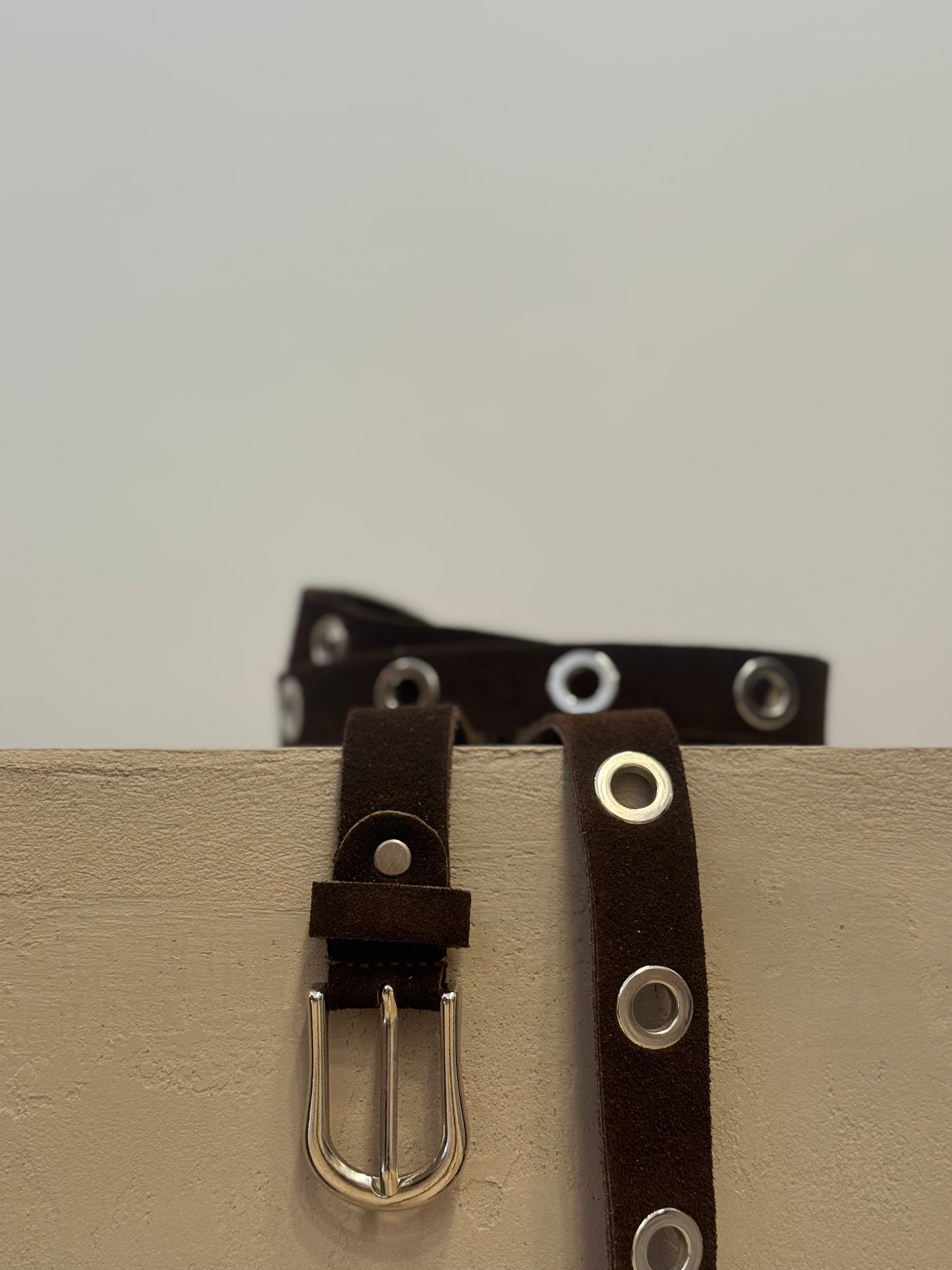 Dark Brown Suede Belt with silver Eyelets