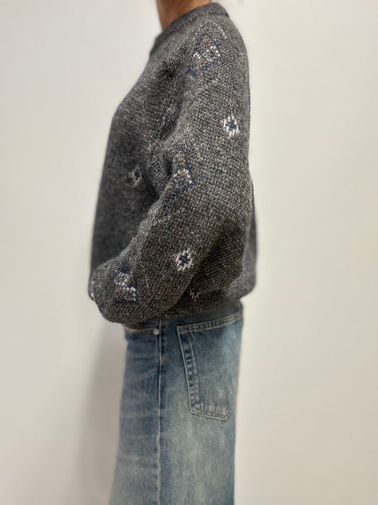 Vintage wollen trui in grafisch grijs patroon