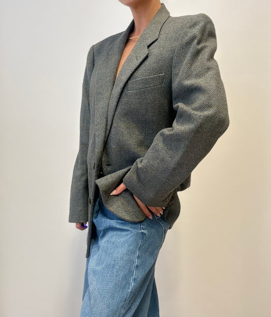Vintage Herringbone Leonard Wool Blazer in Green