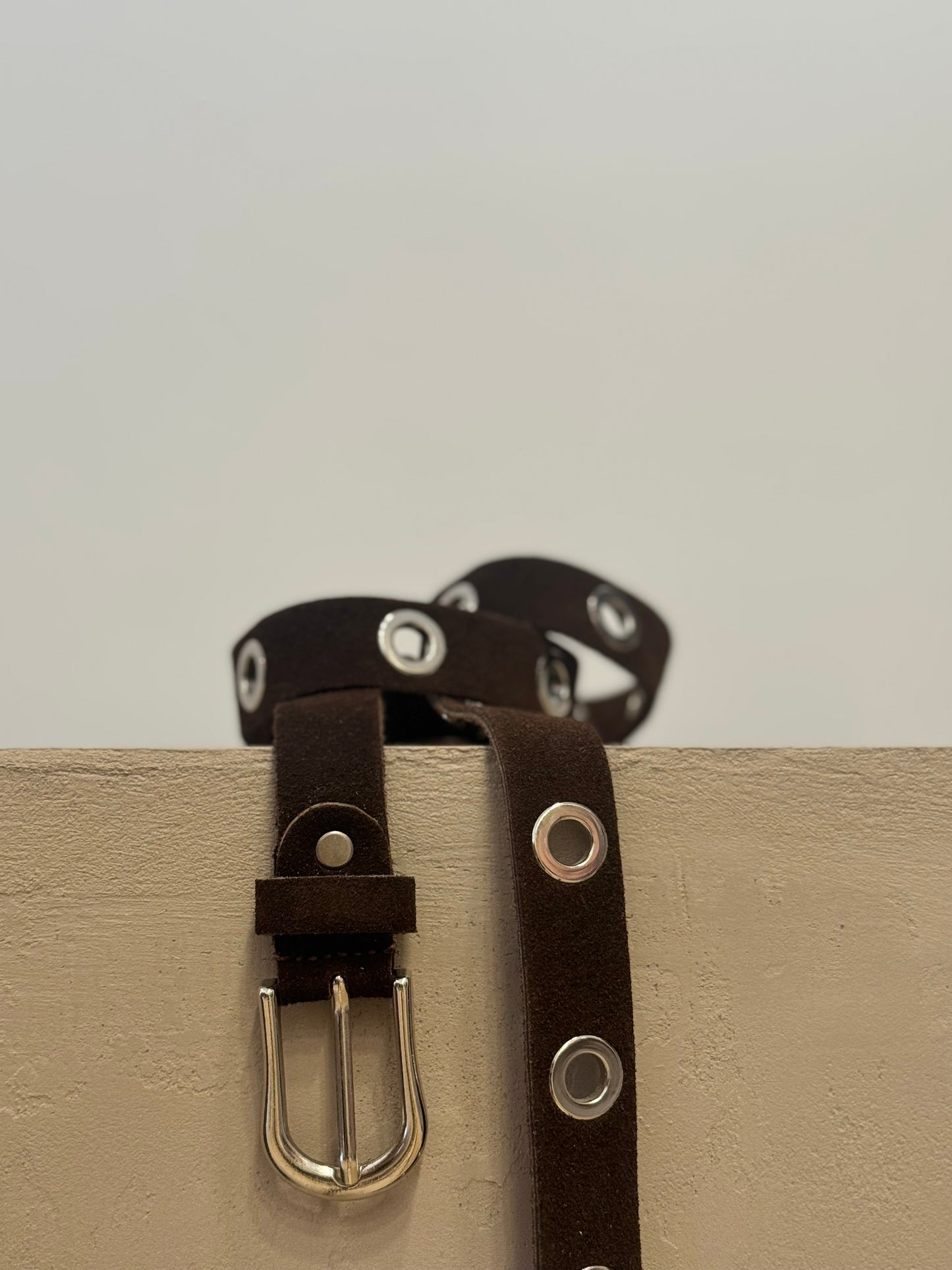 Dark Brown Suede Belt with silver Eyelets