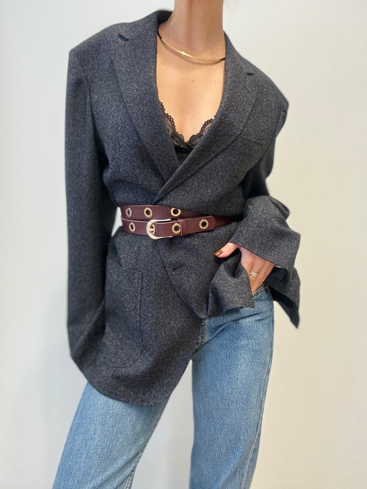 Luxury Vintage Wool Blazer in Navy Blue