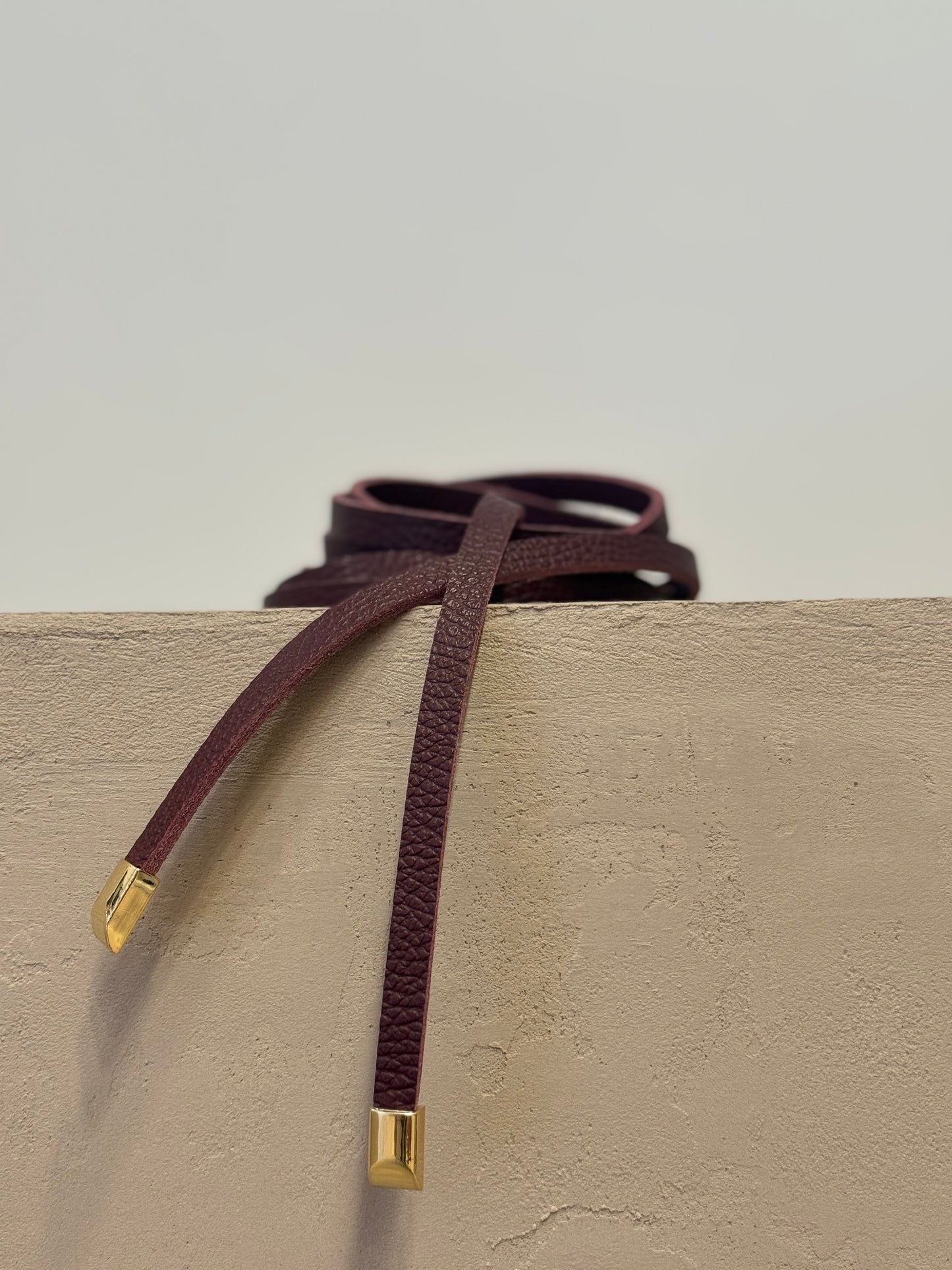 Burgundy Leather Wrap Belt with Rope Tie