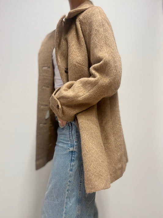 Vintage wollen korte jas in esdoornsiroopkleur