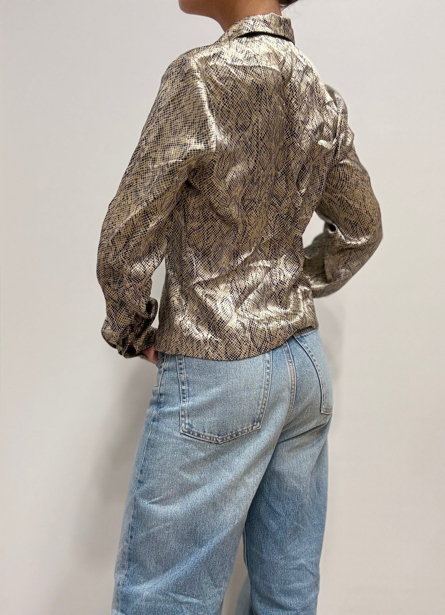 Vintage Satijnlook Blouse met Slangenprint