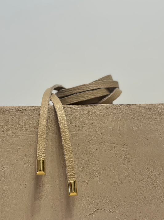 Beige Leather Wrap Belt with Rope Tie