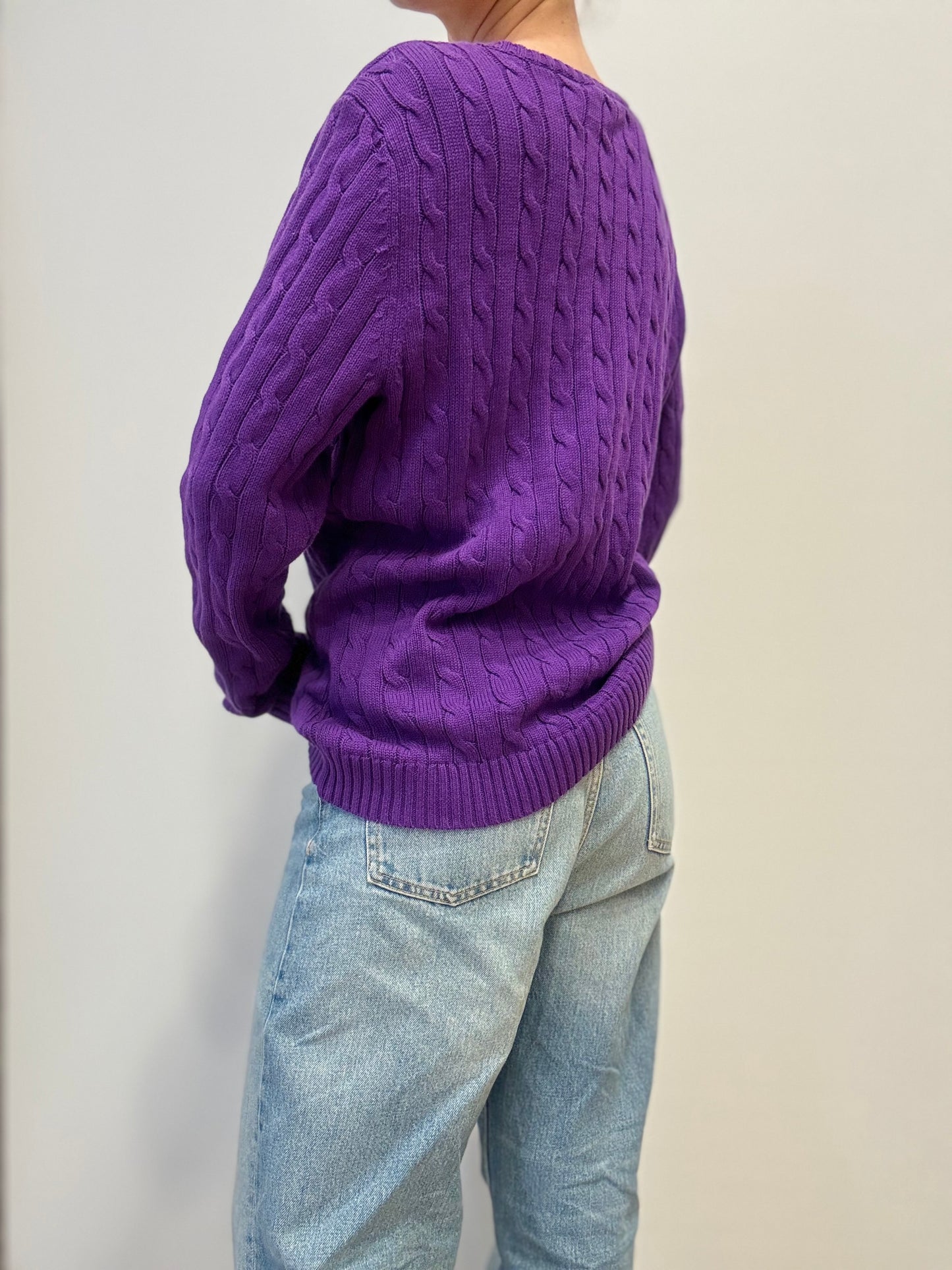 Ralph Lauren Paarse Kabeltrui met V-Hals