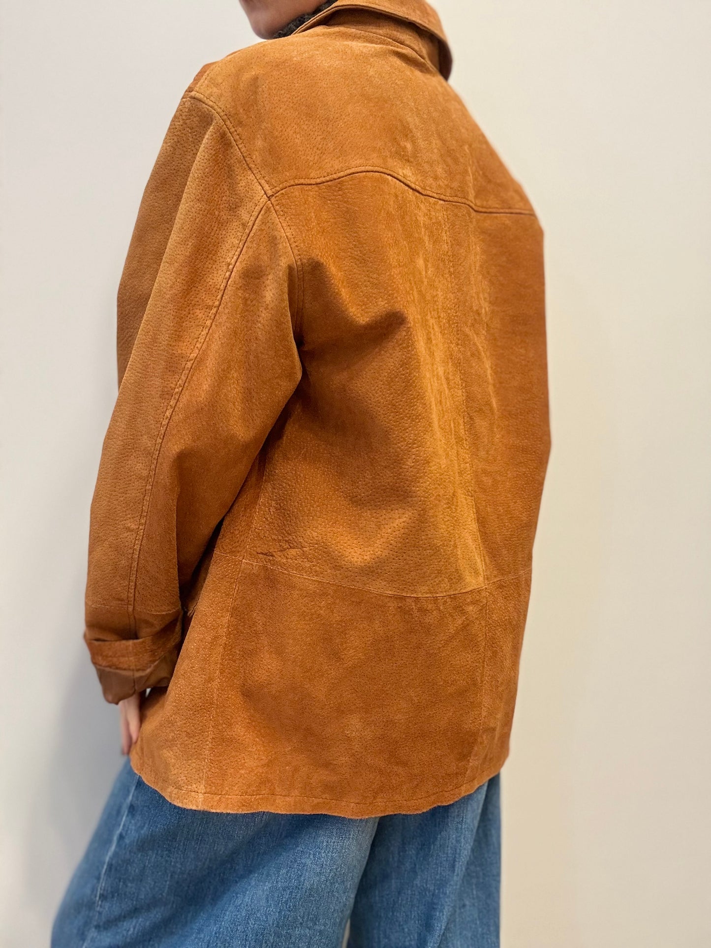 Vintage Suède Look Jas in Cognacbruin