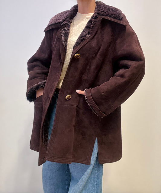 Vintage Lammy Shearling Coat in Burgundy Halflong