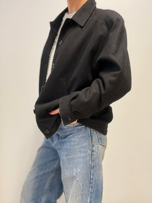 Vintage Wollen Bomber Jas in Zwart