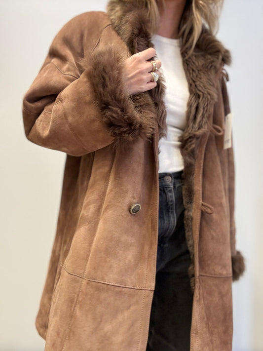 Vintage Shearling Coat in Mocha Brown