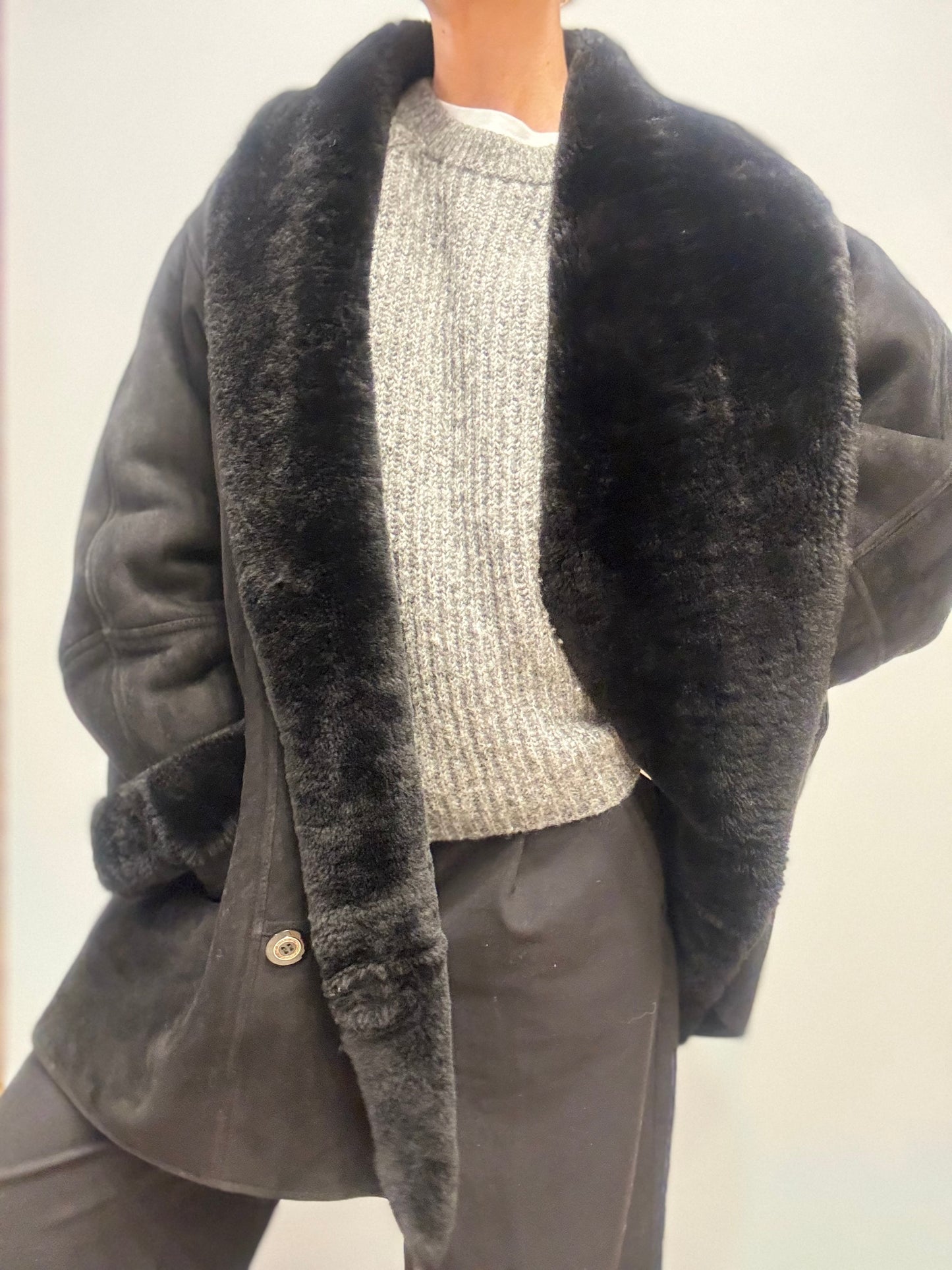 Vintage Shearling Jas in Zwart