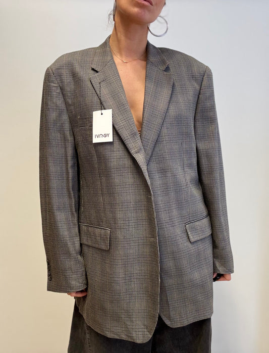 Oversized checked wool-silk blazer