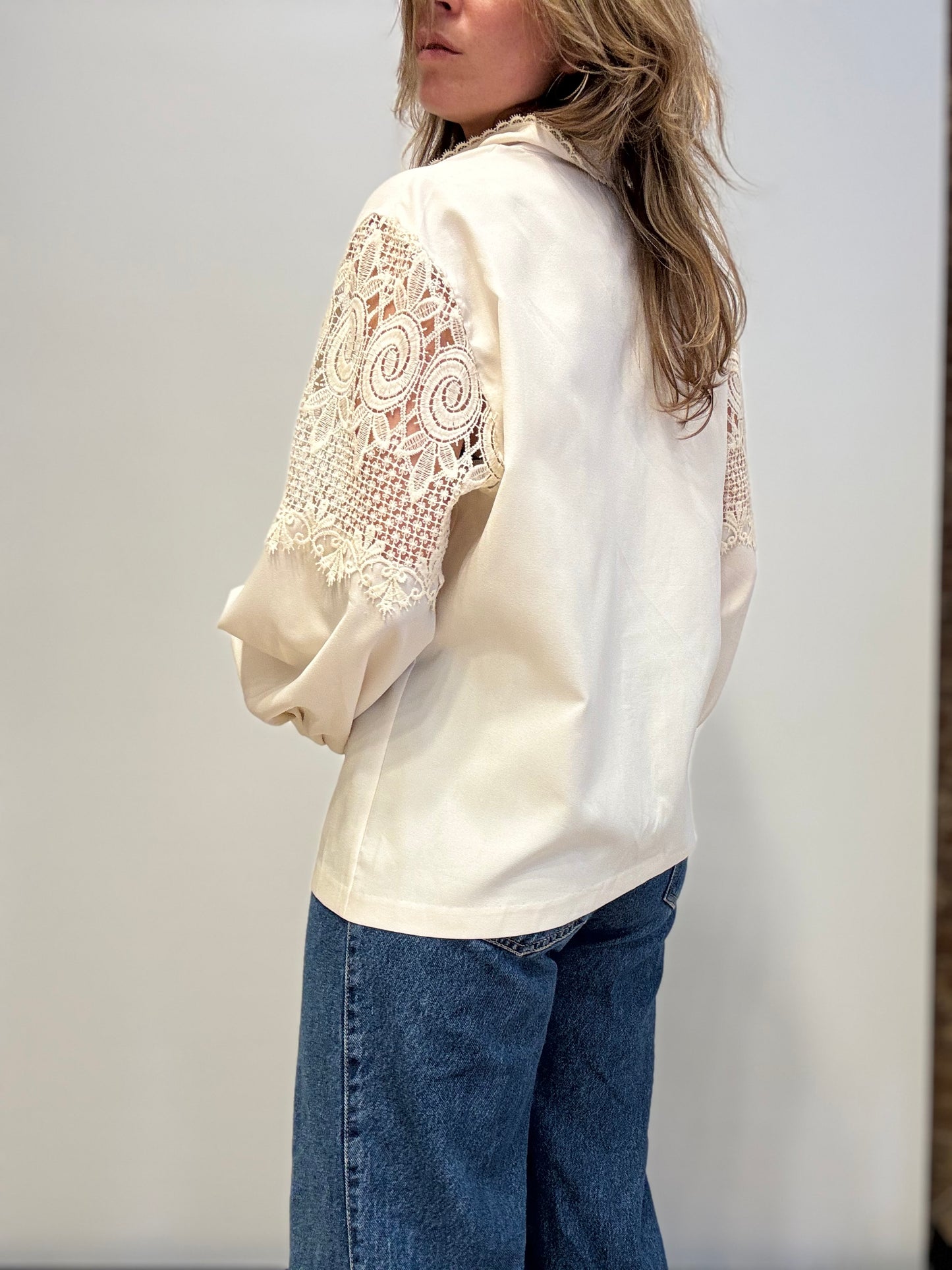 Cream Blouse with Lace Details
