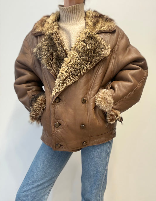 Vintage Shearling Lammy Coat in Caramel Brown