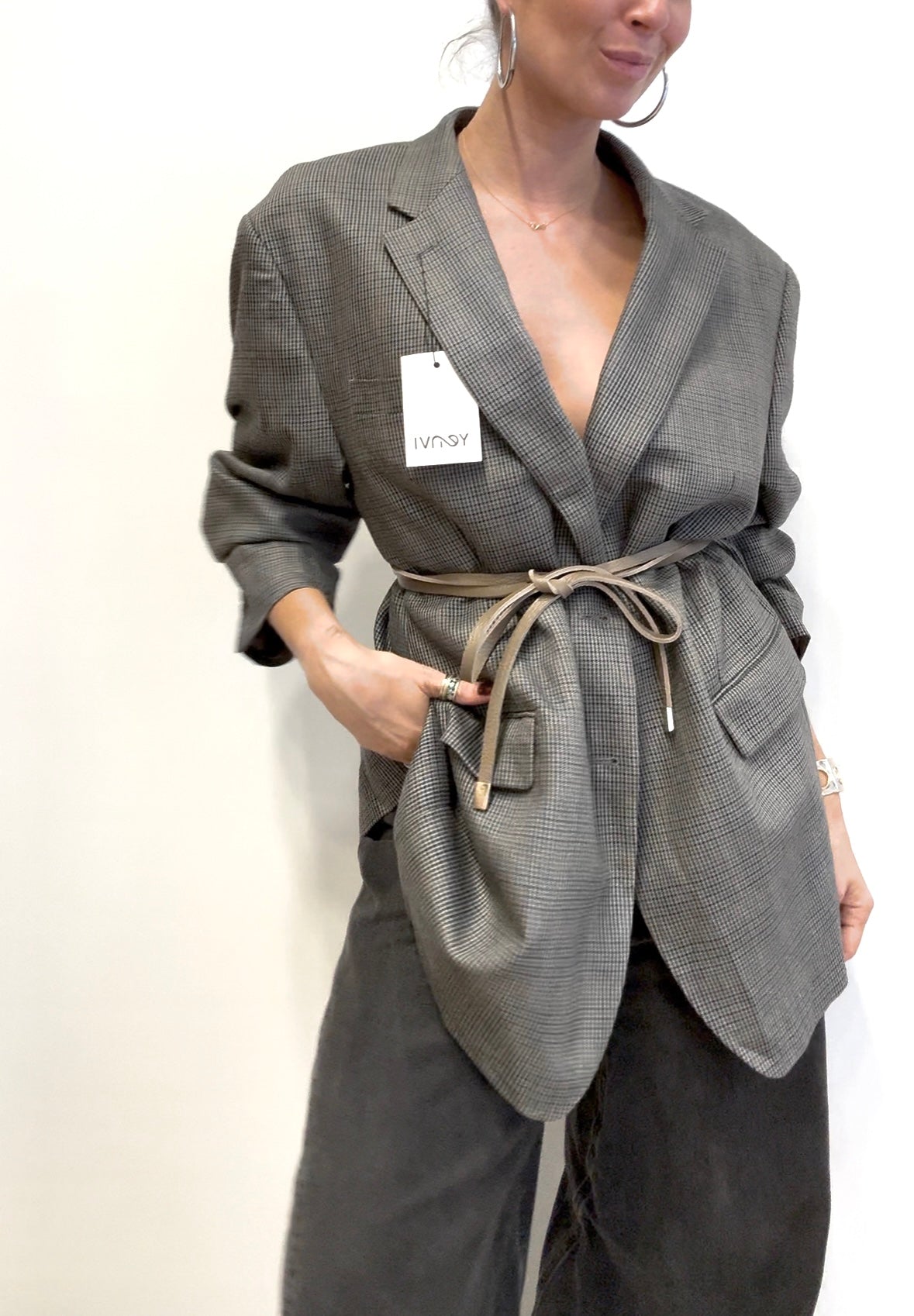 Beige Leather Wrap Belt with Rope Tie