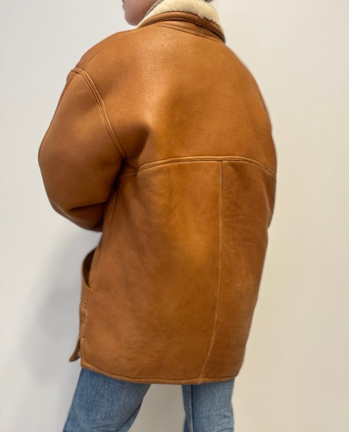 Vintage Shearling Coat in Camel Brown