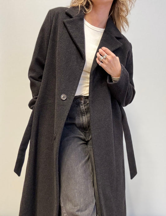 Vintage Stefanel Long Wool Coat in Dark Grey