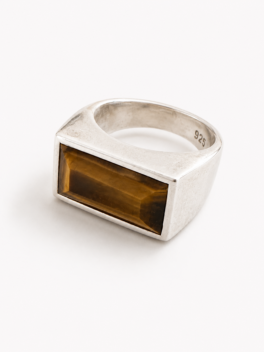 925 Zilveren Ring met Rechthoekig Tijgeroog