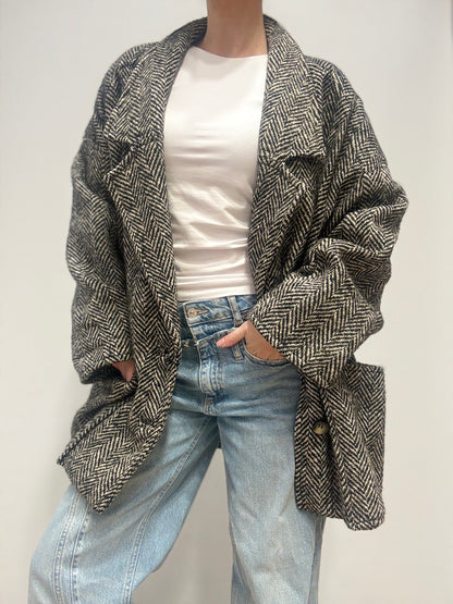 Vintage korte jas in visgraat