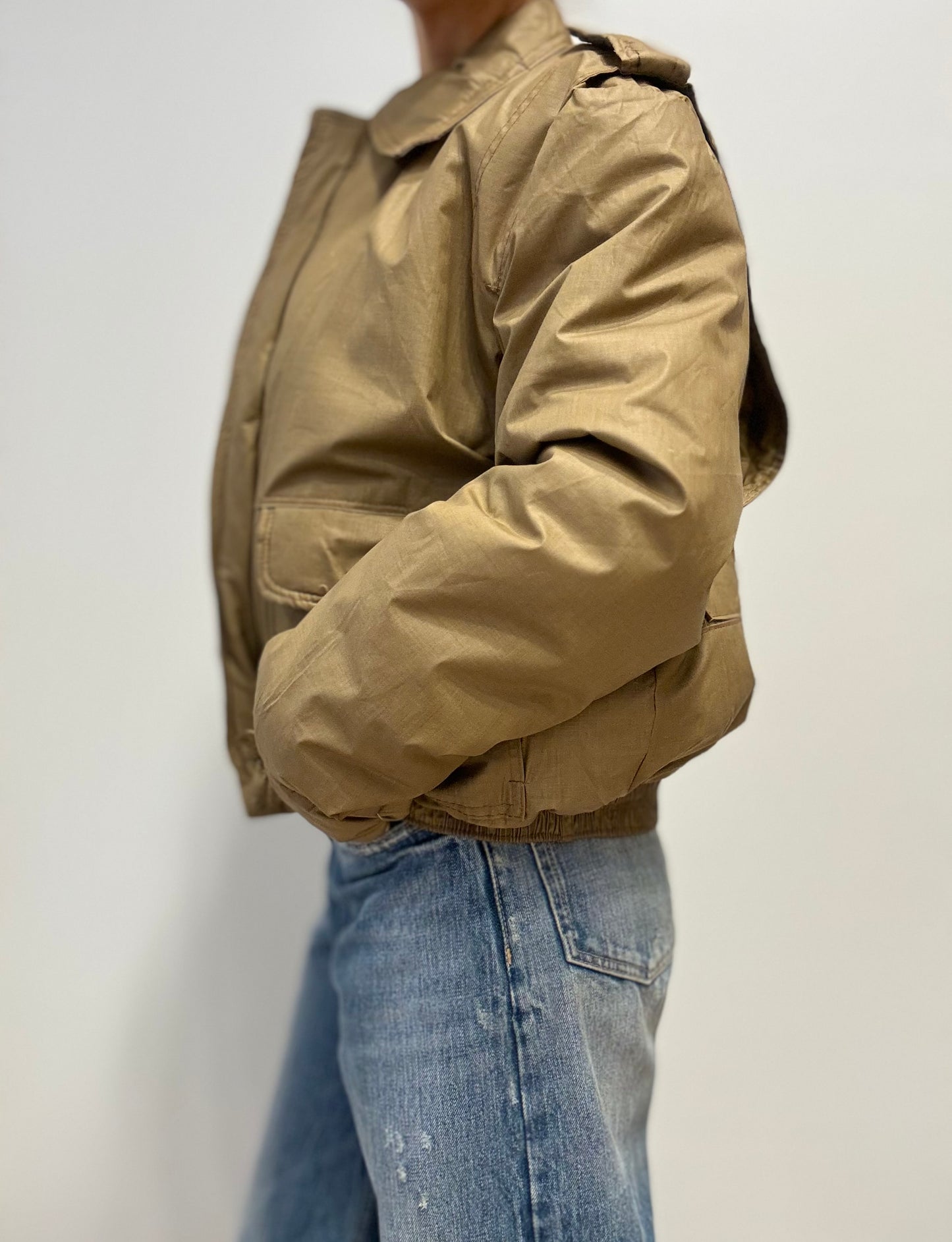 Vintage Padded Bomber Jas in Kaki