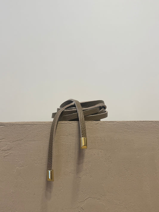 Taupe Leather Wrap Belt with Gold